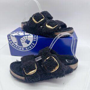 Birkenstock Arizona Big Buckle Shearling Black Gold Sandal EU 40 Women US 9- 9.5